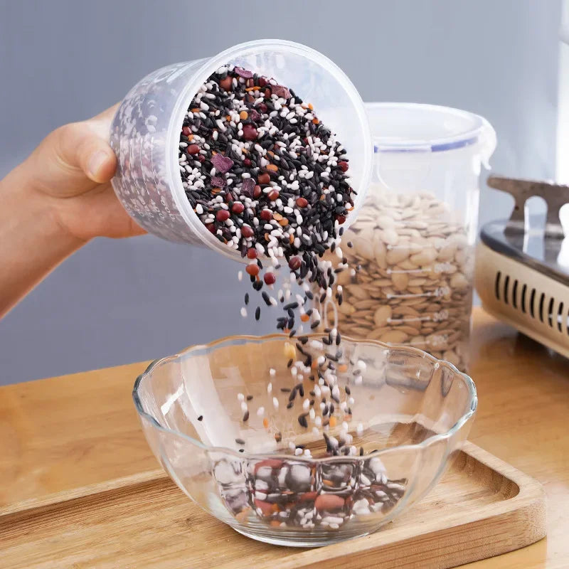 4Pcs Transparent Sealed Storage Boxes – Large Capacity Moisture-Proof Kitchen Food & Grain Organizer Jars