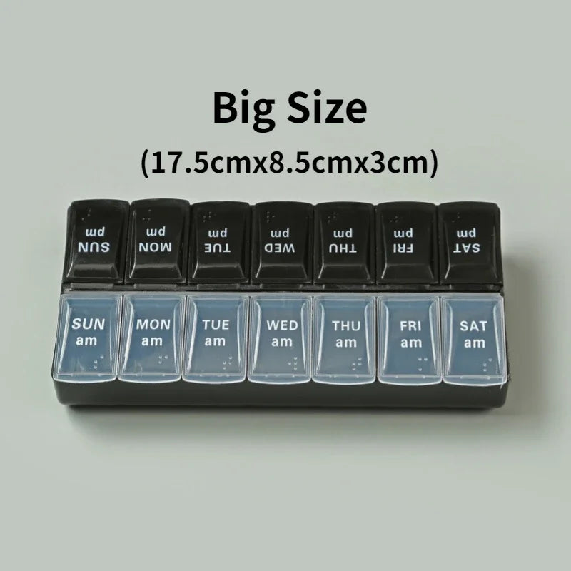 7-Day Travel Pill Organizer – Portable Weekly Pill Case with 14 Grids for Vitamins & Medications