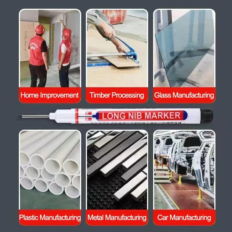 8Pcs Set 20mm Deep Hole Long Nib Head Markers – Waterproof Metal Perforating Pens for Woodworking, Bathroom & Multi-Purpose Decoration