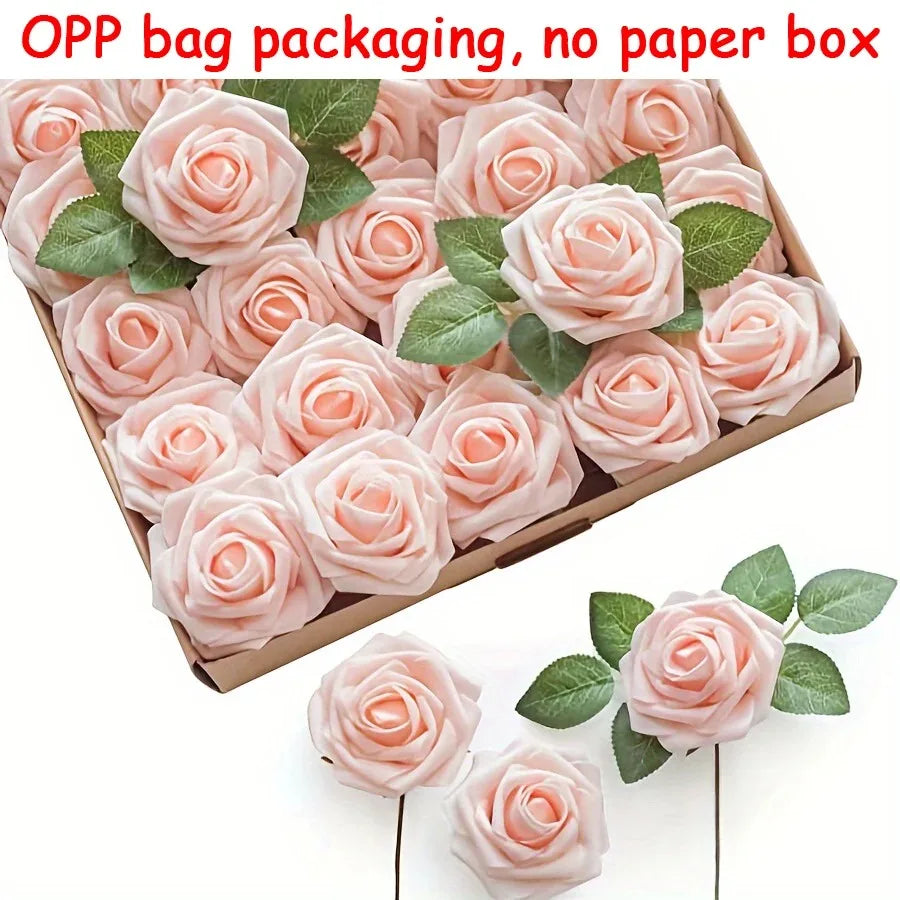 25Pcs Milk White Artificial Rose Flowers – Silk Fake Flower Stems for DIY Wedding Bouquets & Home Decor