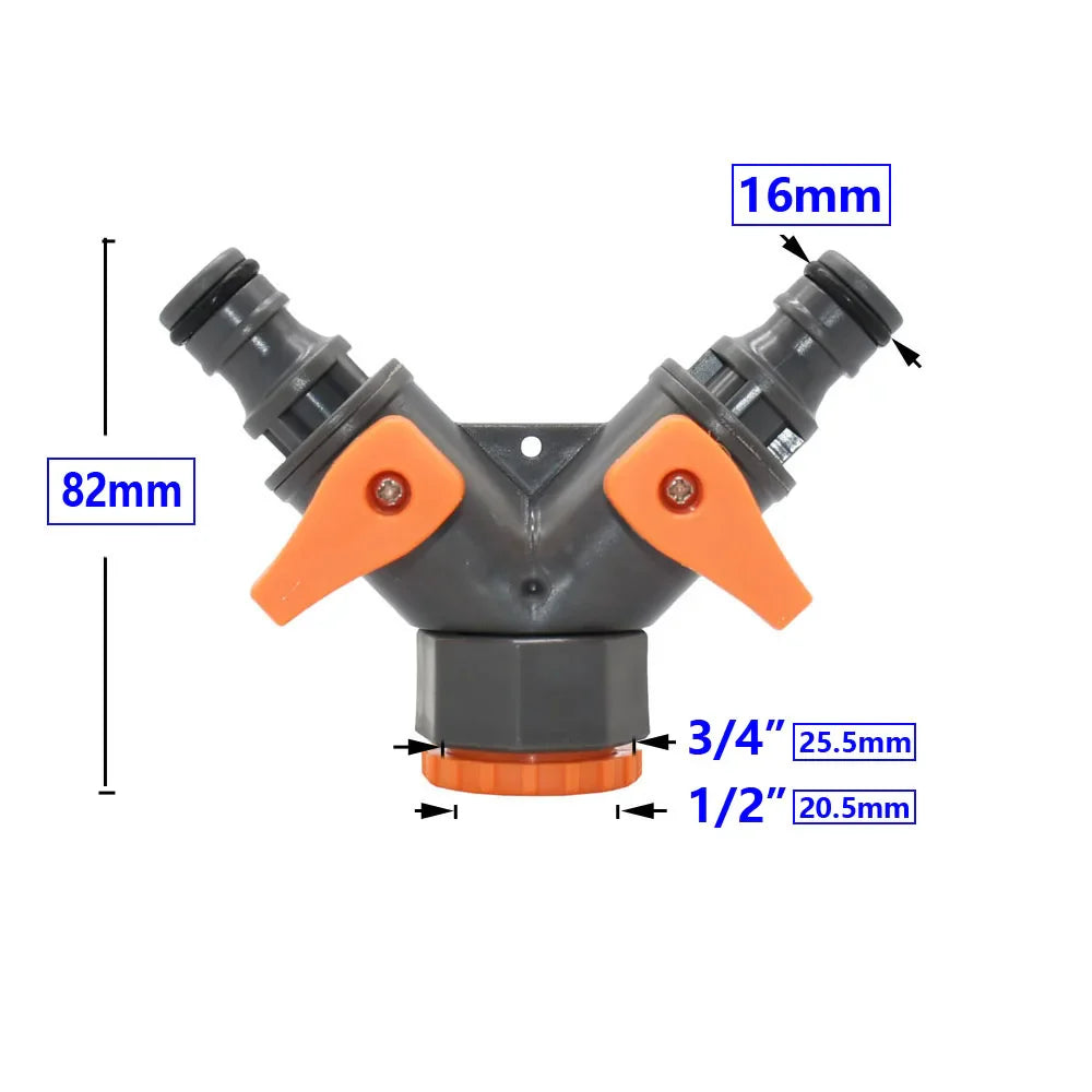 2-Way Tap Hose Splitter – 1/2" & 3/4" Garden Y Splitter with Adjustable Valve Control