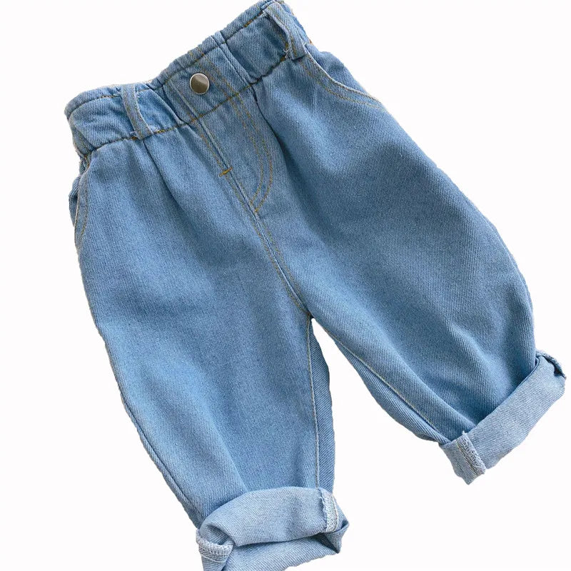 2024 Autumn Winter Baby Jeans – High Waist Solid Color Warm Out Pants for Boys & Girls