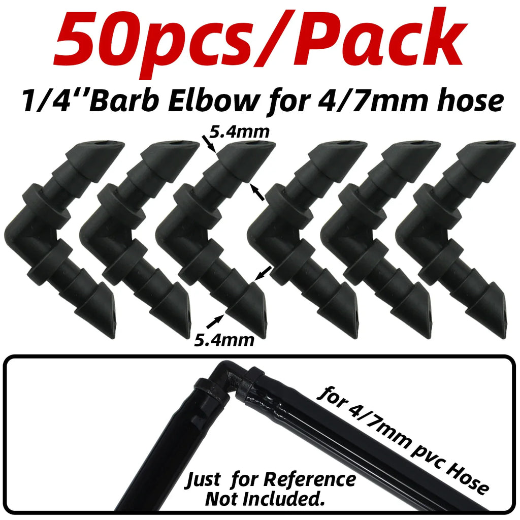 4/7mm Barbed Drip Irrigation Connectors – 1/4" Tubing Hose Fittings for Garden, Lawn & Flower Pots (1-50pcs)