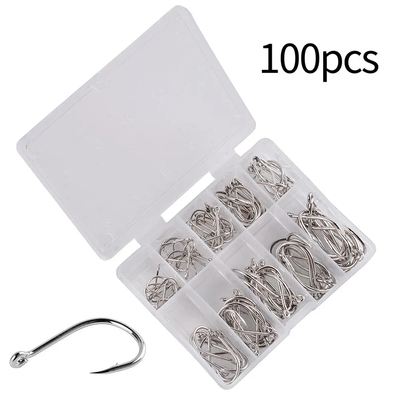 100Pcs High Carbon Steel Fishing Hooks Set – Assorted Barbed Carp Hooks for Fly & Jig Fishing