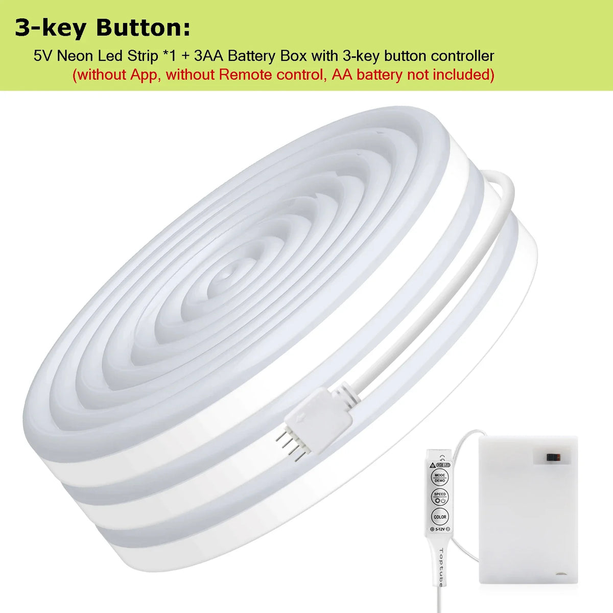 3AA Battery Box RGB Neon LED Strip Light – 5V 108 LEDs/M Waterproof Flexible Neon Strip with Bluetooth & Remote Control