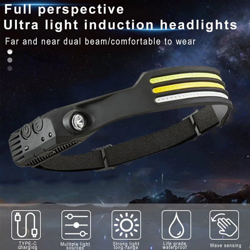 6 Modes LED Induction Headlamp COB Sensor Head Lamp Rechargeable Built-in Battery Flashlight Outdoor Work Lighting Headlights
