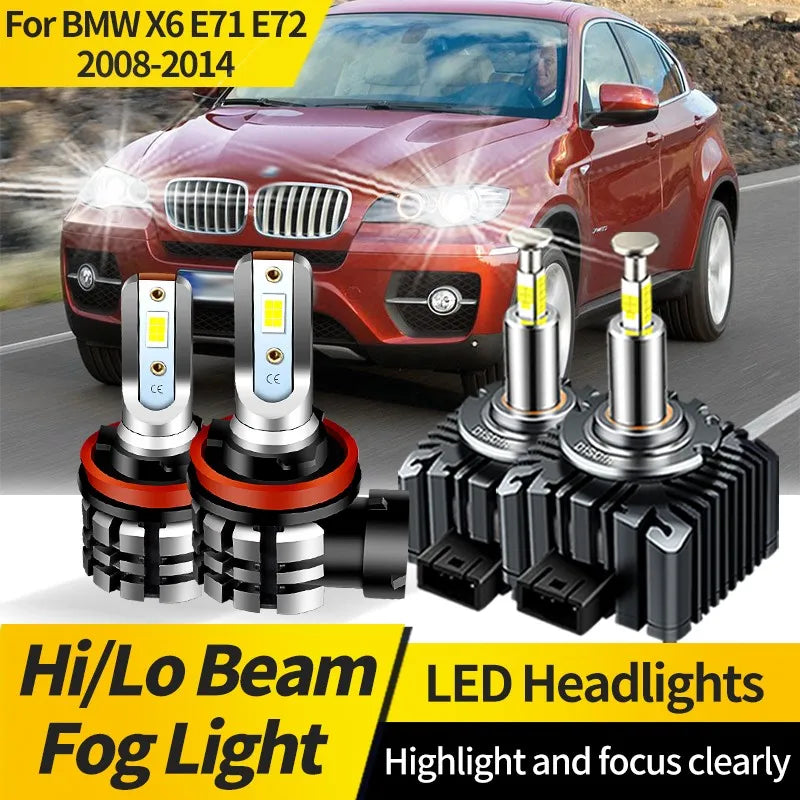 2PCS For BMW X6 E71 E72 2008-2014 HID Xenon Bulbs Replacement D1S H11 LED Headlight Canbus 6000K White LED Hi/Lo Beam Fog Lights