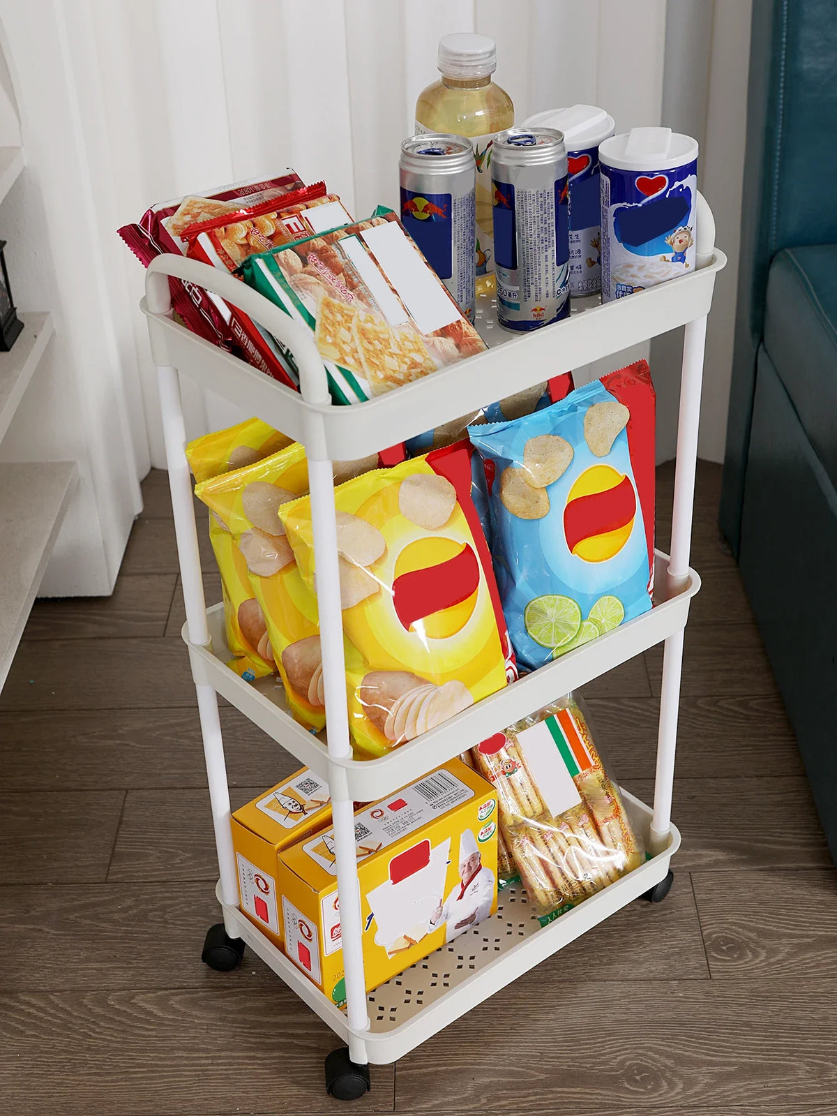 3/4-Tier Multi-Layer Rolling Storage Cart – Mobile Kitchen, Bathroom & Bedroom Organizer with Lockable Wheels