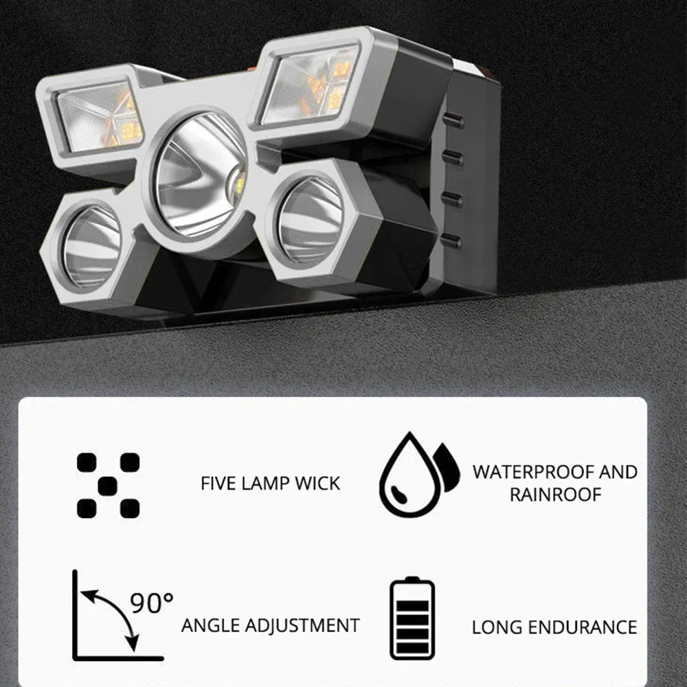 5LED USB Headset Flashlight – High-Brightness Rechargeable Headlamp for Outdoor, Fishing & Household Use