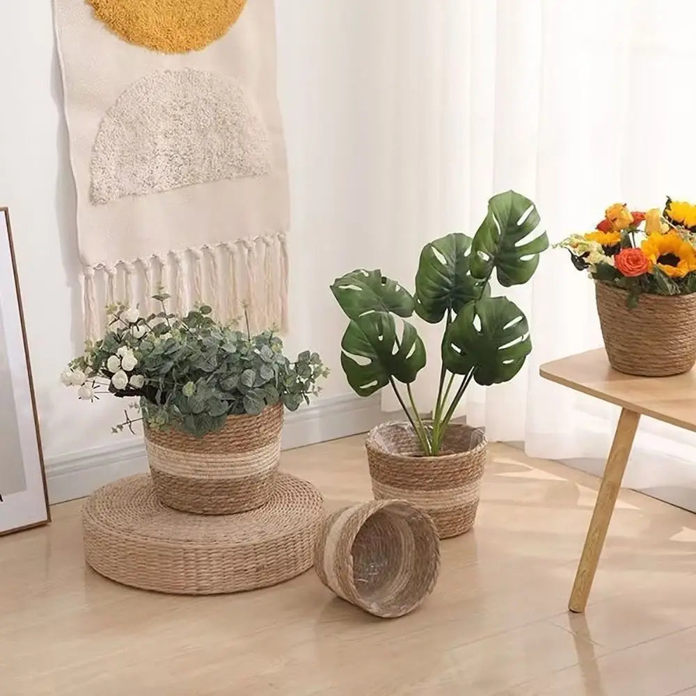 1Pcs For Garden Terraces Flower Pot Basket Rattan Straw Planter Basket Grass Woven Flowerpot Furniture Decoration Mini/S/M/L