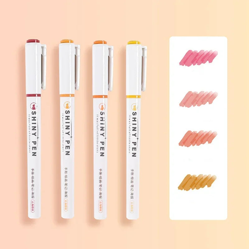 4 Colors Shining Highlighter Pens – Kawaii School Markers for Notes & Journals