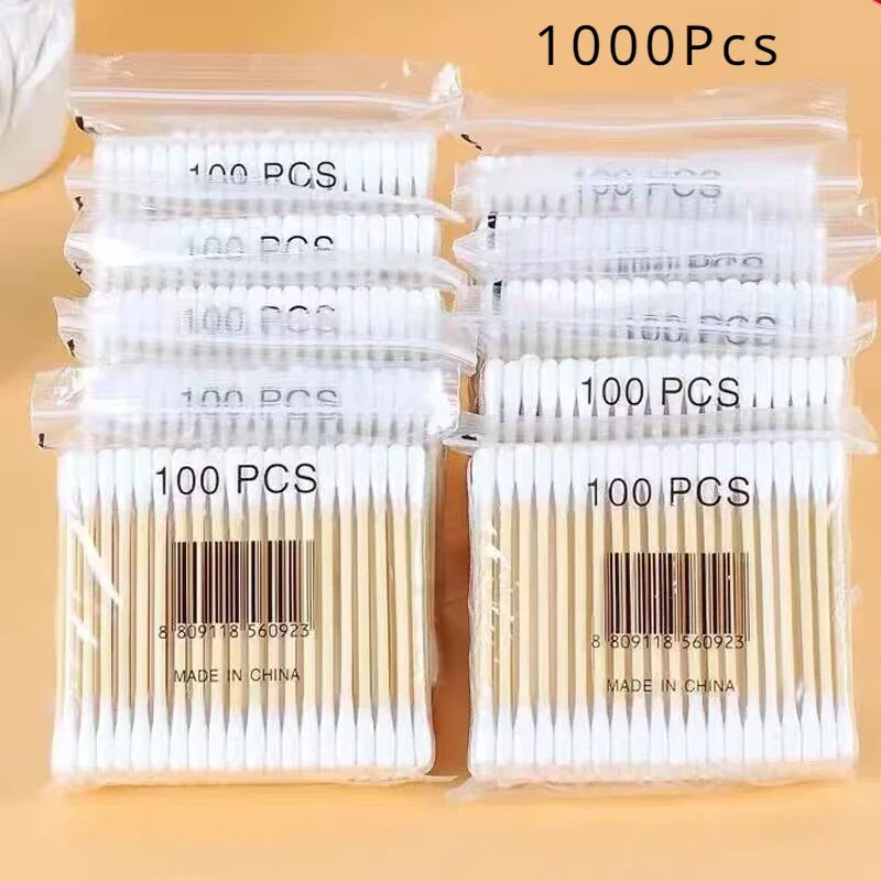 300/500/1000pcs Double Head Cotton Swabs – Soft Cotton Buds for Makeup, Nose & Ear Cleaning