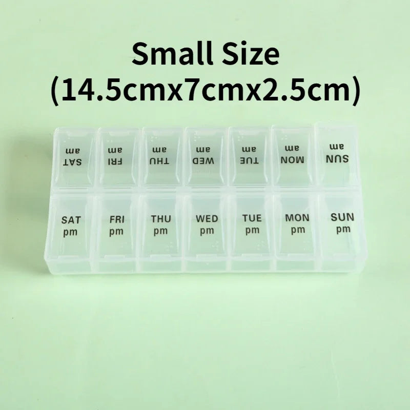 7-Day Travel Pill Organizer – Portable Weekly Pill Case with 14 Grids for Vitamins & Medications