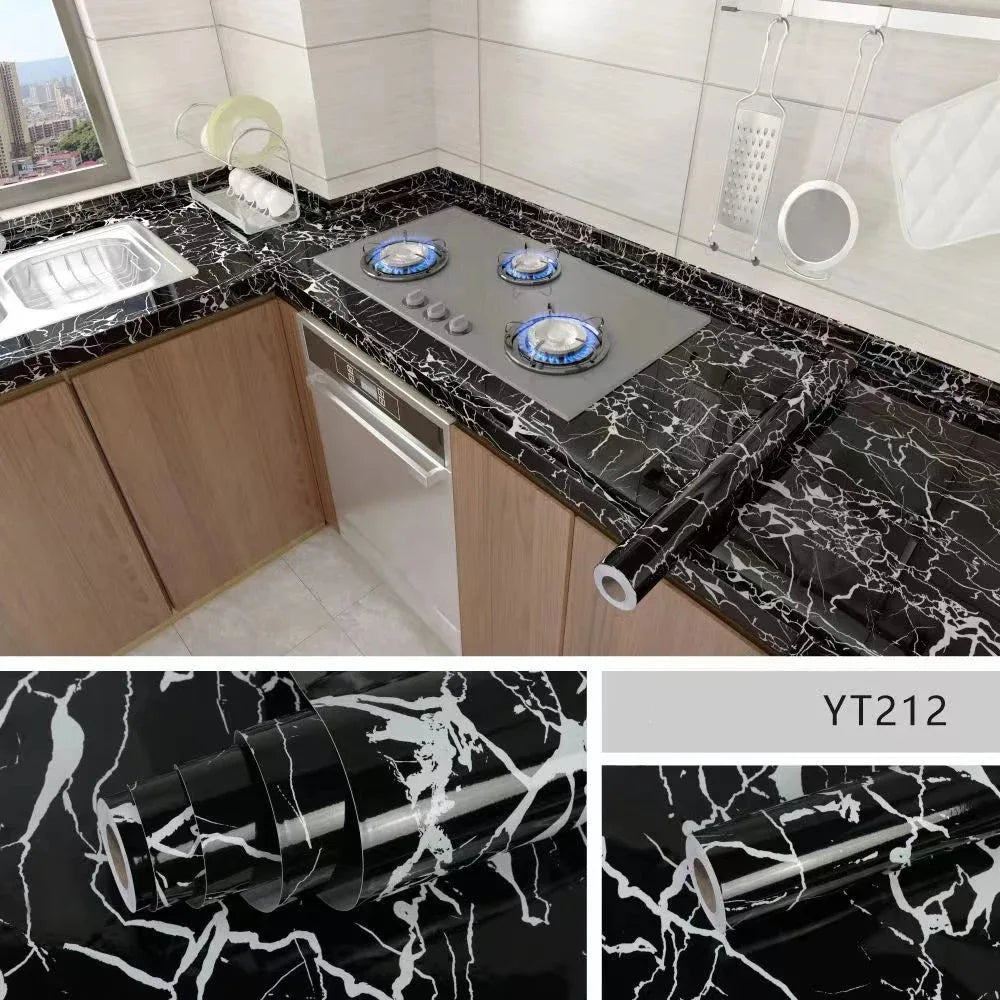 40cm Self-Adhesive Marble Wallpaper – Waterproof & Oil-Proof PVC Peel and Stick Wall Decor for Kitchen & Home