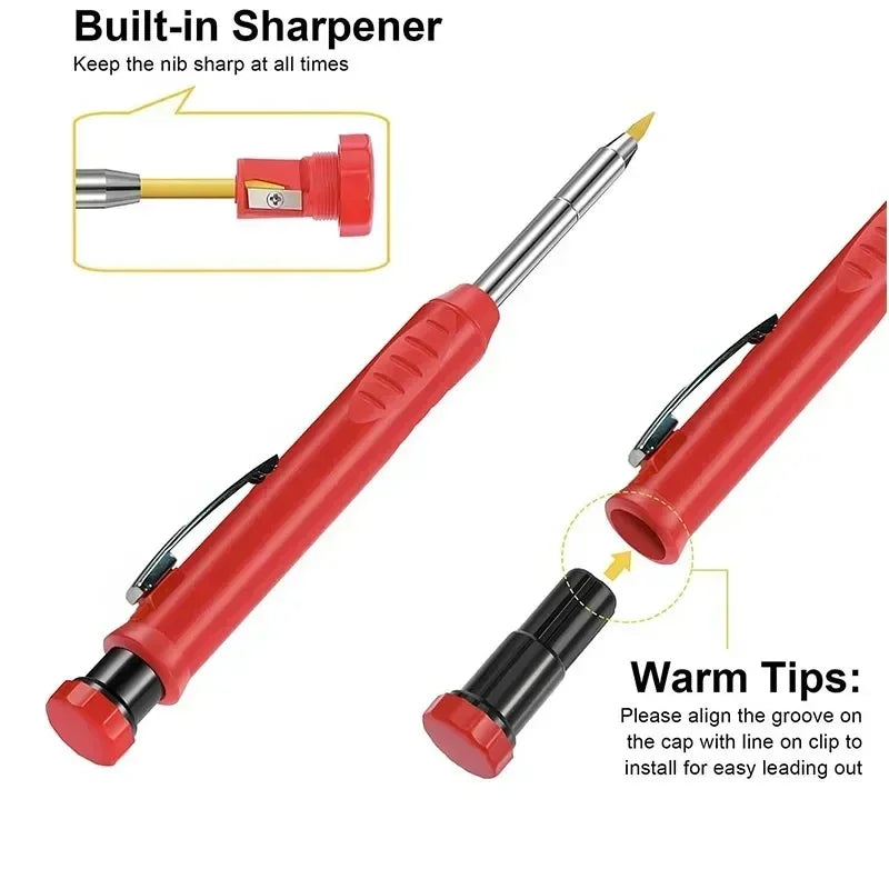 2.8mm Solid Mechanical Carpenter Pencil – Woodworking Construction Pencil with Built-In Sharpener