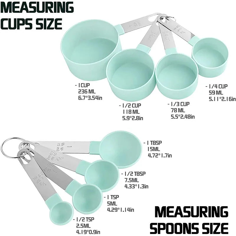 8PCS Stainless Steel Measuring Cups and Spoons Set – Accurate Kitchen Measuring Tools with Engraved Scale for Baking & Cooking