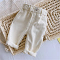 2024 Autumn Winter Baby Jeans – High Waist Solid Color Warm Out Pants for Boys & Girls