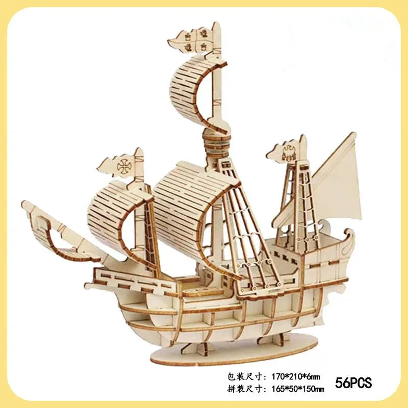 3D Wooden Sailboat Puzzle – DIY Craft Model for Kids & Adults