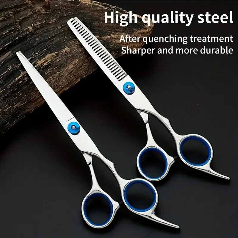 6.0" Japanese Steel Hairdressing Scissors – Barber-Grade Cutting & Thinning Shears with Razor Comb Set
