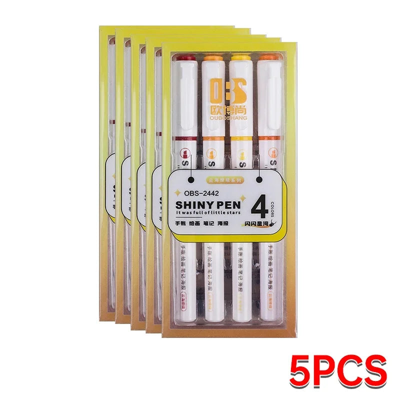4 Colors Shining Highlighter Pens – Kawaii School Markers for Notes & Journals