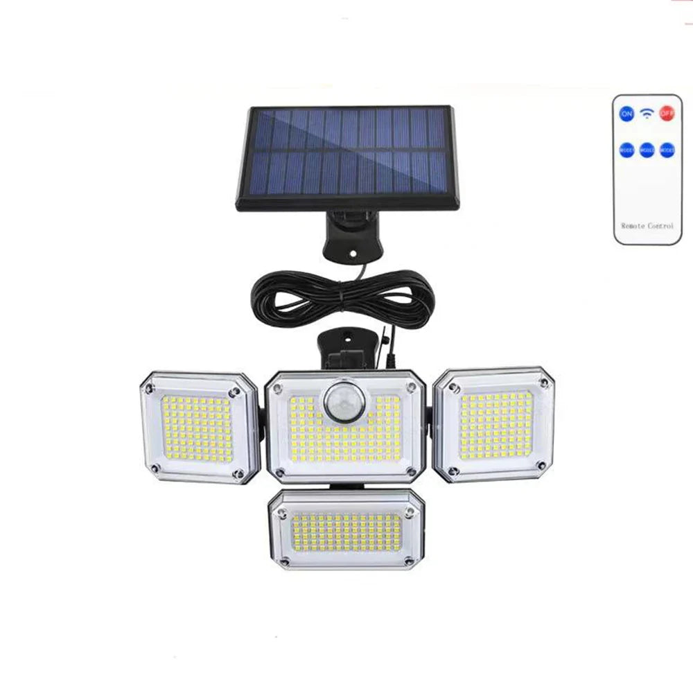 1-Pack Outdoor Motion Sensor Solar Light – 4-Head 122 LED Flood Lamp with 270° Coverage, 3000 Lumens & Solar Power