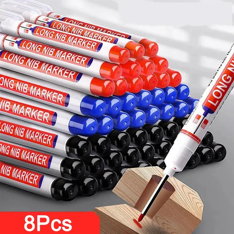 8Pcs Set 20mm Deep Hole Long Nib Head Markers – Waterproof Metal Perforating Pens for Woodworking, Bathroom & Multi-Purpose Decoration