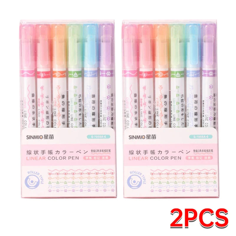 6Pcs/Set Flower Shape Outline Pens Highlighter Marker Curve Roller Tip Pen Cute Stationery Kawaii Graffiti School Acsesories