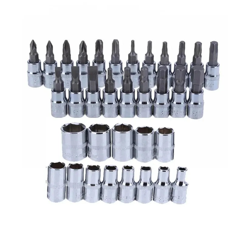 46PCS Car Repair Tool Kit – 1/4-Inch Socket & Ratchet Set for Auto Maintenance & Torque Wrench Jobs