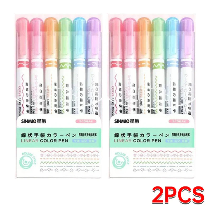 6Pcs/Set Flower Shape Outline Pens Highlighter Marker Curve Roller Tip Pen Cute Stationery Kawaii Graffiti School Acsesories