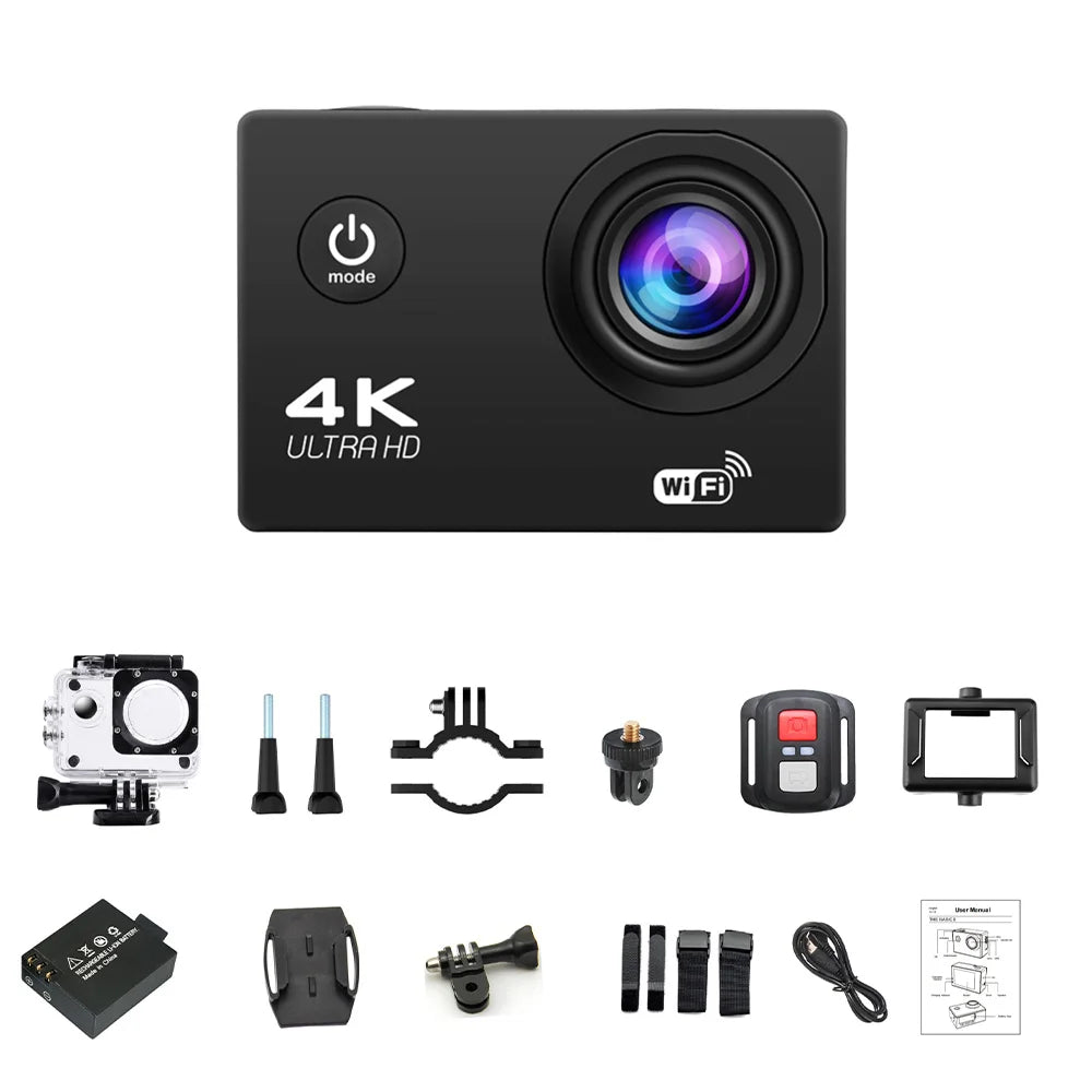 4K Action Camera with WiFi – 1080P/30FPS Waterproof Sports Camera with 2.0” Screen, 170° Wide-Angle Lens for Outdoor & Underwater Use