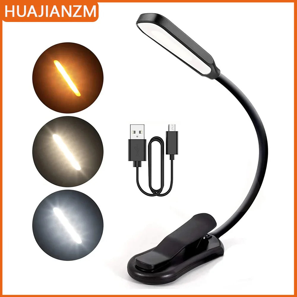 7 LED USB Rechargeable Book Light – Clip-On Reading Lamp with 3 Color Modes & 9 Brightness Levels for Bedside, Study & Travel