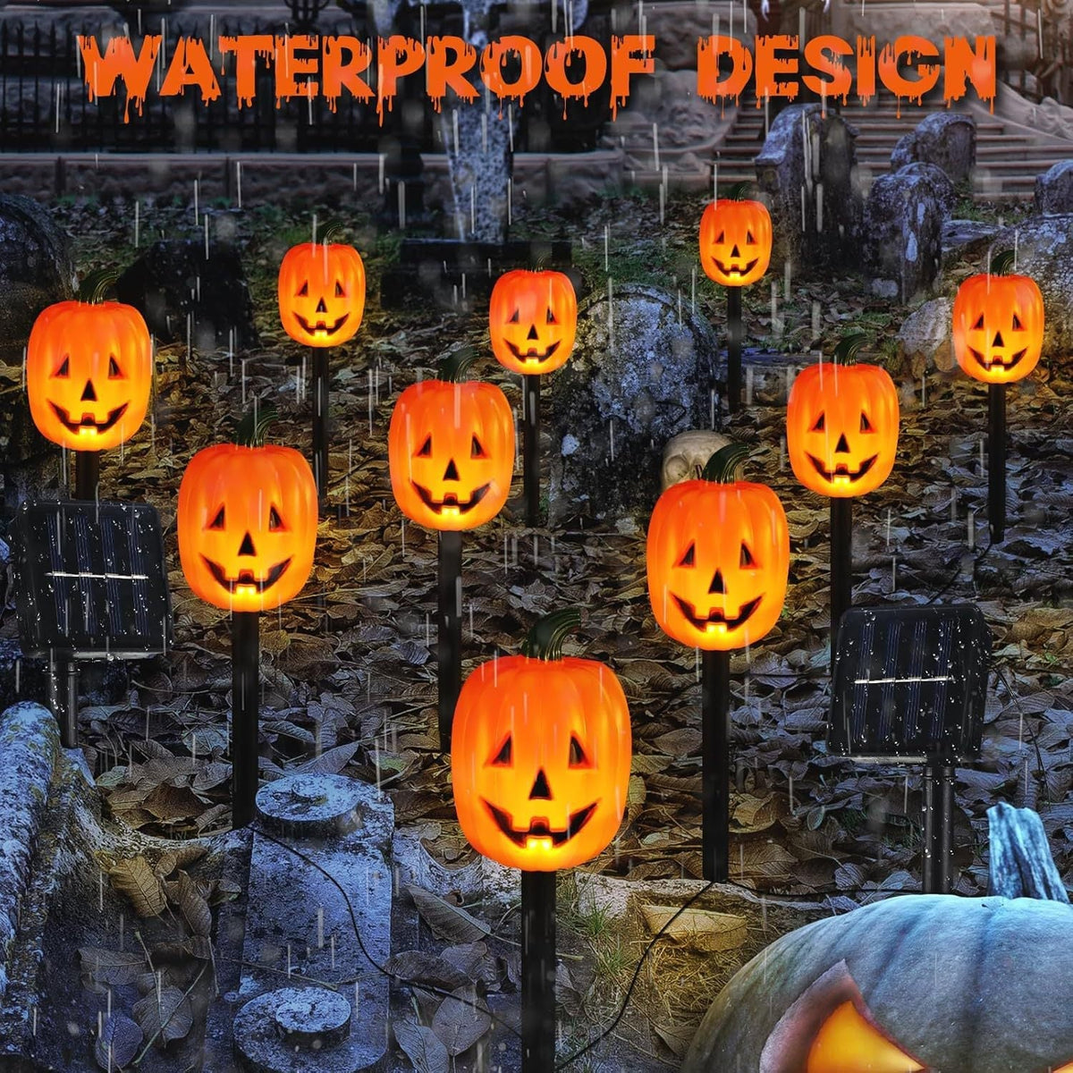 2026 New 5-in-1 Solar Halloween Pumpkin Pathway Lights, Waterproof Outdoor Jack-O’-Lantern Stake Lights for Yard, Lawn and Garden Decor