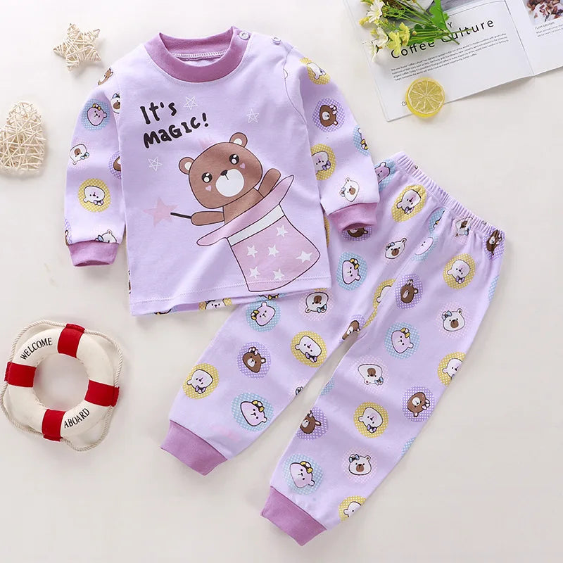 2024 New Baby Cotton Pajamas Set – Children’s Long T-Shirt & Pants Class Suit for Boys and Girls