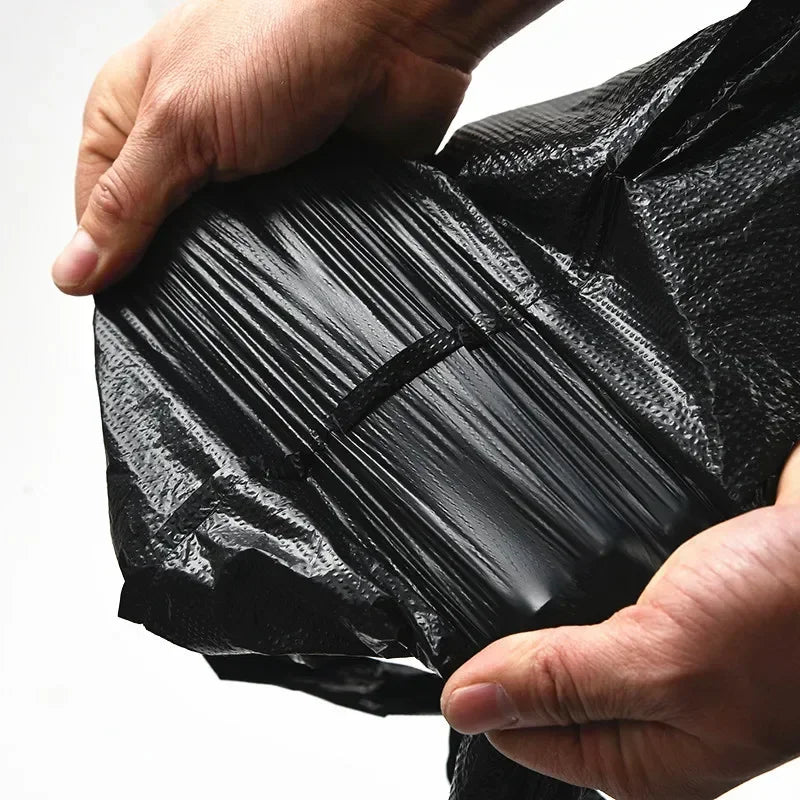 100PCS Black Vest Plastic Bags – Durable Garbage & Shopping Bags with Handles for Kitchen & Living Room