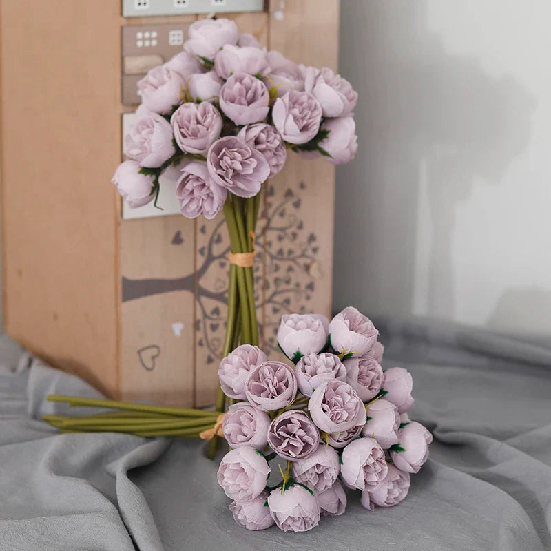 27 Heads Artificial Silk Pink Peony Rose Bouquet for Home Wedding Decoration