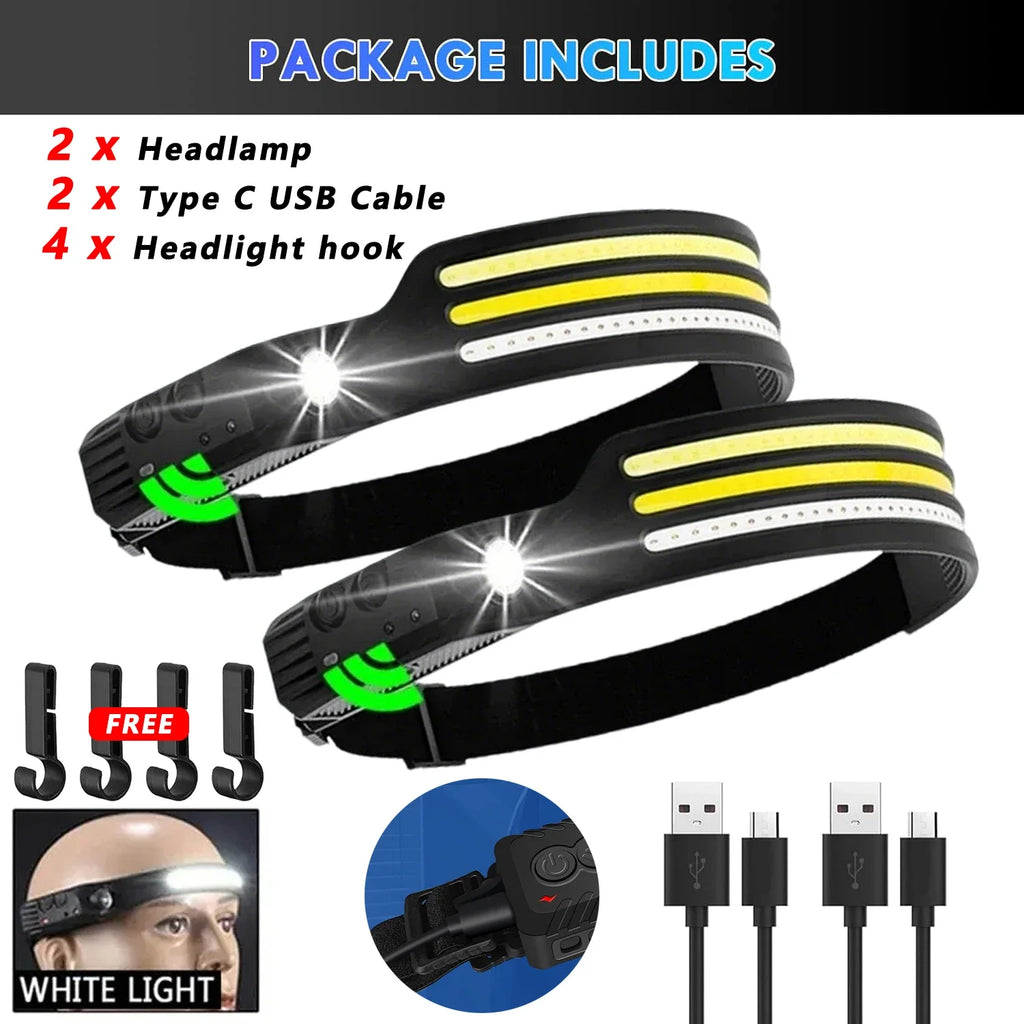 6 Modes LED Induction Headlamp COB Sensor Head Lamp Rechargeable Built-in Battery Flashlight Outdoor Work Lighting Headlights