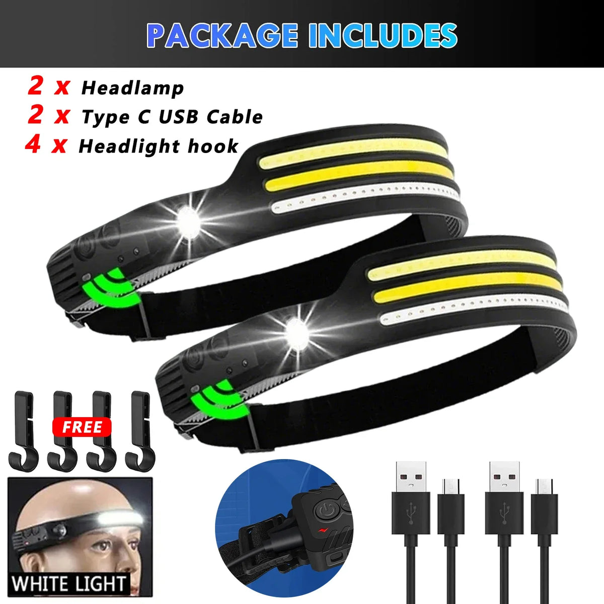 6 Modes LED Induction Headlamp COB Sensor Head Lamp Rechargeable Built-in Battery Flashlight Outdoor Work Lighting Headlights