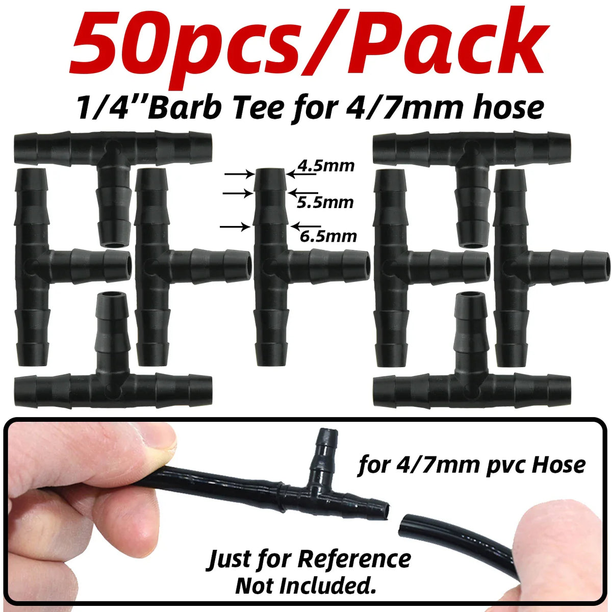 4/7mm Barbed Drip Irrigation Connectors – 1/4" Tubing Hose Fittings for Garden, Lawn & Flower Pots (1-50pcs)