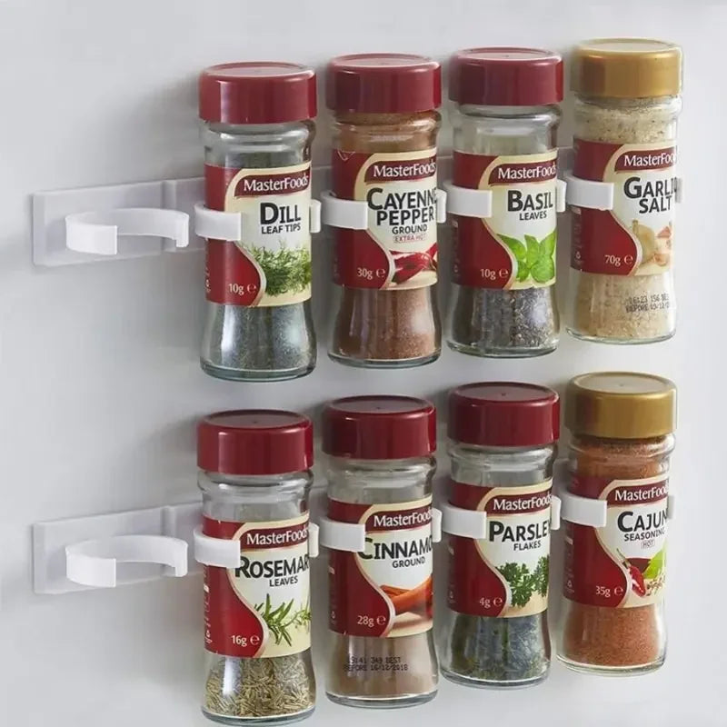 2pcs Grey Plastic Kitchen Jar Rack – Wall-Mounted Adhesive Seasoning & Spice Bottle Holder