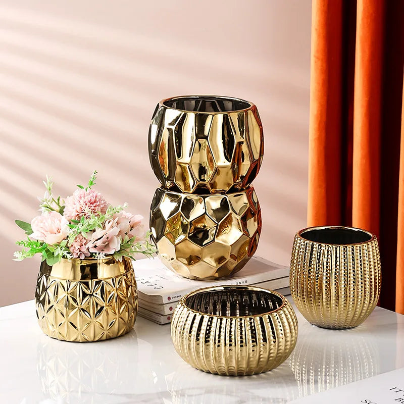1Pc Nordic Ceramic Flower Pot – Geometric Planter for Office, Balcony, or Coffee Table Decor