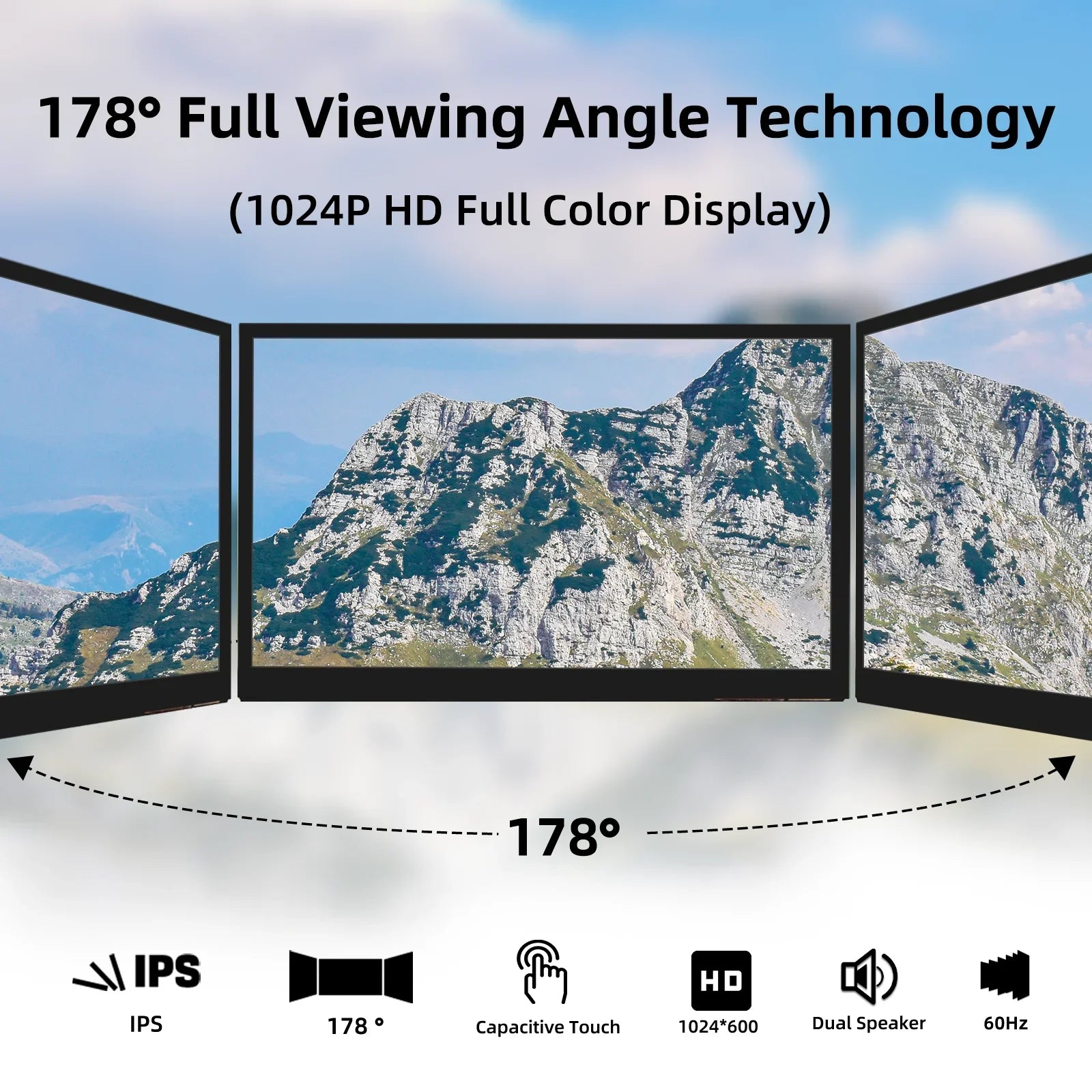 10.1 inch Capacitive Touchscreen，IPS 1024×600, Dual Built-in Speakers, HDMI Monitor Compatible with Raspberry Pi