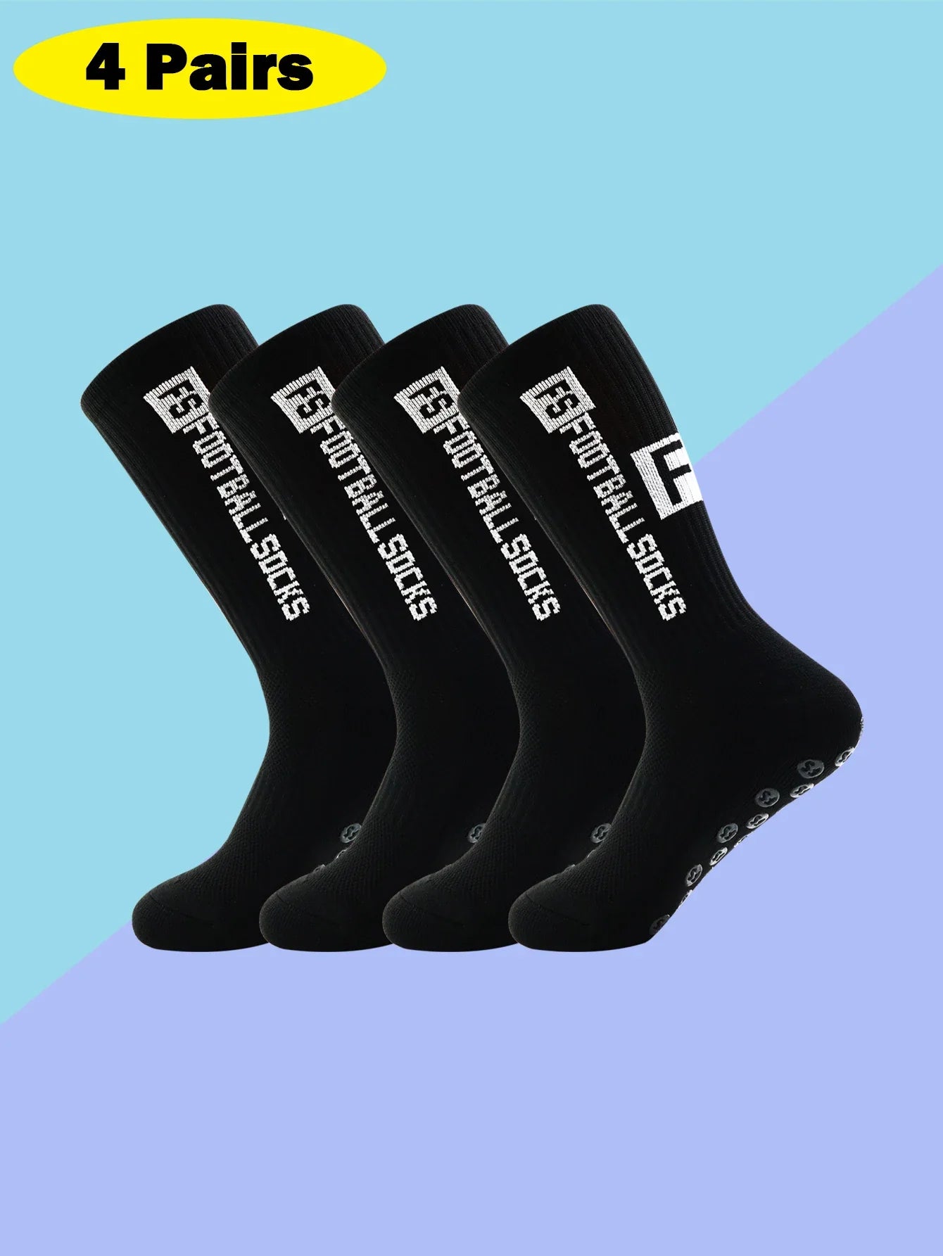 4 Pairs Men’s Soccer Grip Socks – Non-Slip Athletic Socks with Cushion Pads
