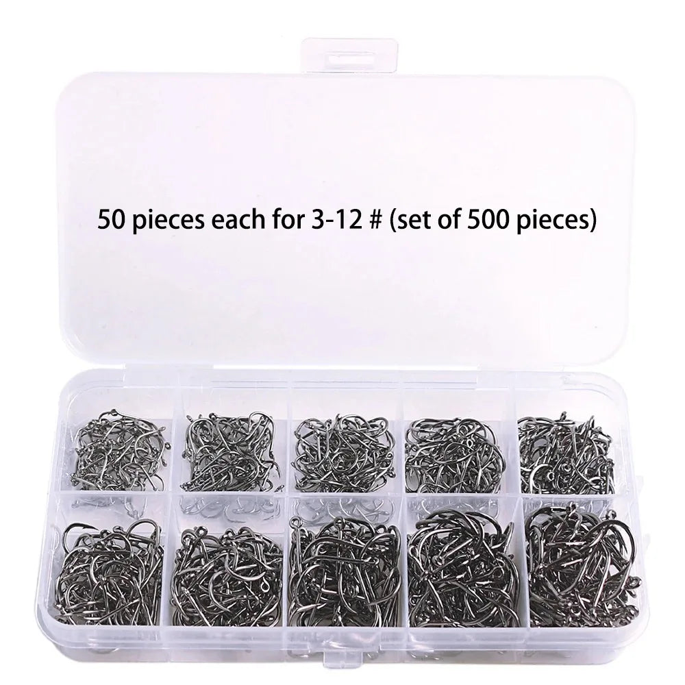 1000Pcs High Carbon Steel Barbed Fishing Hooks – Sharp & Durable Hook Set for Rock Fishing & Tackle Gear