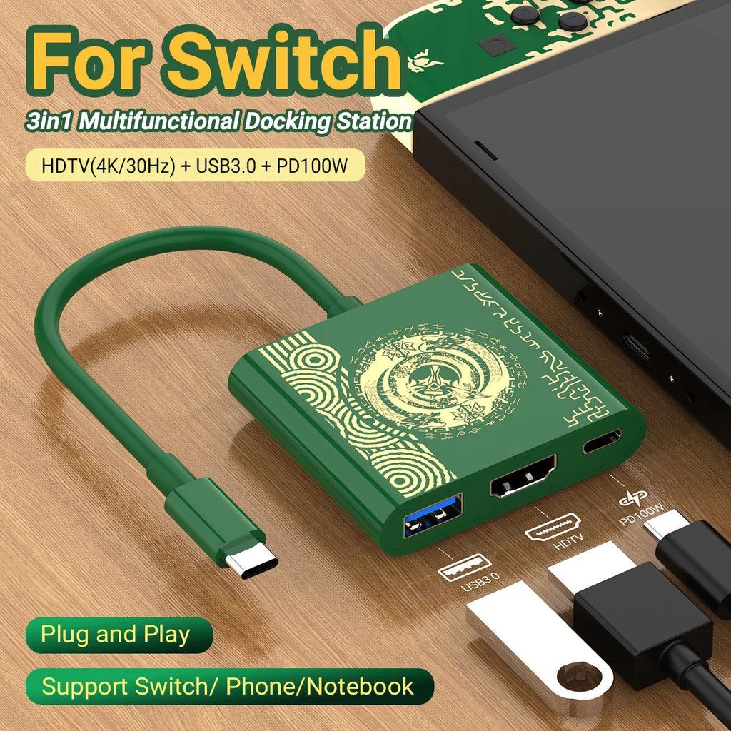 3-in-1 USB C to HDMI 4K HUB Type C Adapter Thunderbolt 3/4 100W PD USB 3.0 Docking Station for Switch MacBook Laptop Phone