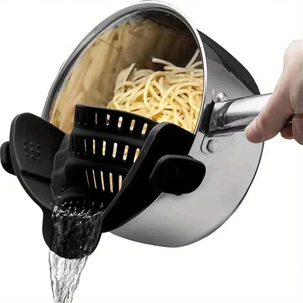 1Pc Clip-On Pot Strainer – Adjustable Silicone Strainer for Pots, Pans & Bowls