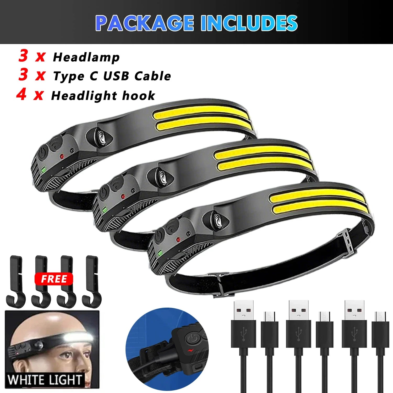 6 Modes LED Induction Headlamp COB Sensor Head Lamp Rechargeable Built-in Battery Flashlight Outdoor Work Lighting Headlights