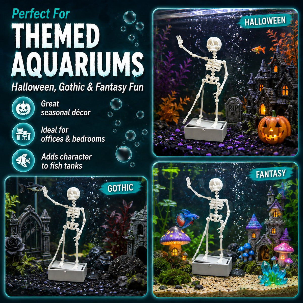 🫧 Air-Driven Dancing Skeleton Aquarium Ornament 🐠