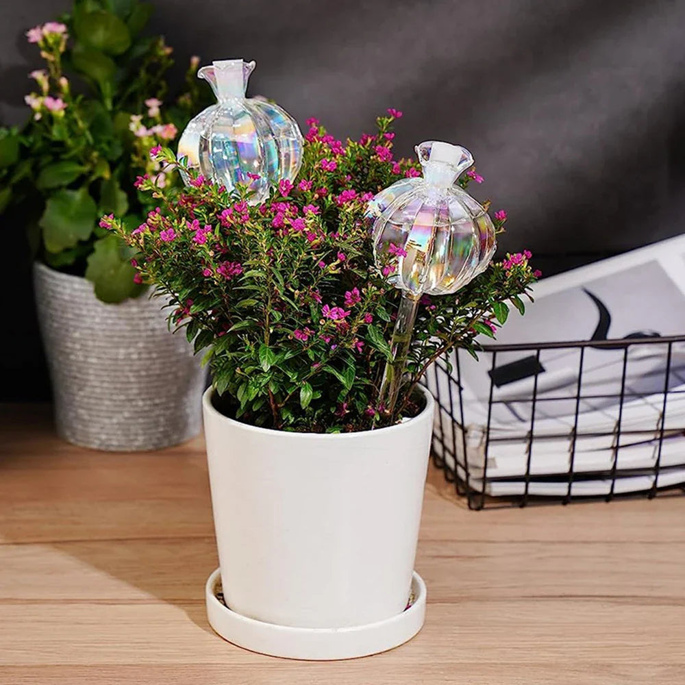 2PCS Glass Pomegranate Flower Watering Globes – Decorative Self-Watering Tools for Indoor & Outdoor Plants