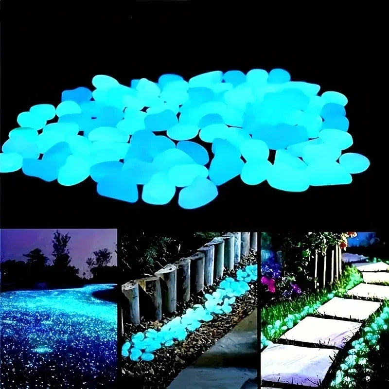 100Pcs Glow-in-the-Dark Garden Pebbles – Luminous Decorative Stones for Pathways, Patios, Aquariums & Landscaping