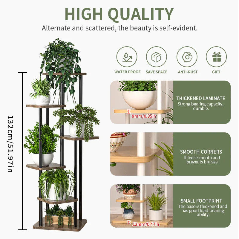 4/5/6 Tier Wooden Plant Stand – Multi-Layer Indoor/Outdoor Flower Shelf Display Rack